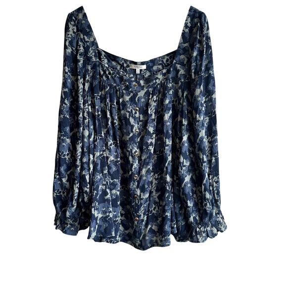 Angels Forever Young Kehlani Square Neck Long Sleeve Blouse Top Blue 3X - Picture 3 of 12